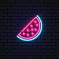 Watermelon neon in retro style on light background. Vector illustration