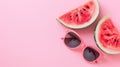 Watermelon Padise: The Beach Sunglasses Concept on a Pink Background Royalty Free Stock Photo