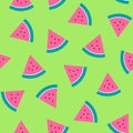 Watermelon pattern on green background Royalty Free Stock Photo