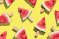 Watermelon pattern. Sliced watermelon on color background.