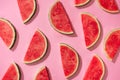 Watermelon pattern. Sliced watermelon on white background. Flat lay, top view.