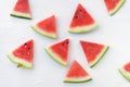 Watermelon pattern. Sliced watermelon on white background. Flat lay, top view.