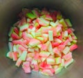 Watermelon peel finely chopped for making candied fruit