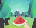 Watermelon, picnic in a forest