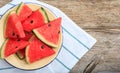 Watermelon pieces on a wooden board