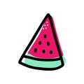 Watermelon pink slice. Doodle Colorful fresh fruit