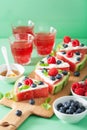 Watermelon pizza slices with yogurt and berries, summer dessert