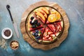 Watermelon pizza with various fruts Royalty Free Stock Photo