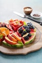 Watermelon pizza with various fruts