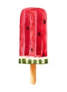 Watermelon popsicle. Hand drawn watercolor illustration.