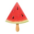 Watermelon popsicle illustration, fruit ice cream on a wooden stick, realistic 3d vector isolated on white background Royalty Free Stock Photo