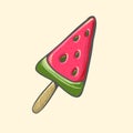Watermelon popsicle illustration, ice cream pop cartoon style