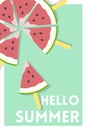 Watermelon Popsicle over Hello Summer Message Green Poster Royalty Free Stock Photo