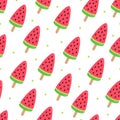 Watermelon popsicle vector seamless pattern