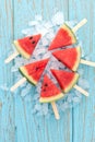 Watermelon popsicle yummy fresh summer fruit sweet dessert wood teak Royalty Free Stock Photo