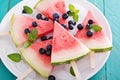 Watermelon popsicles with blueberry