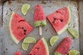 Watermelon popsicles with fresh melon slices Royalty Free Stock Photo