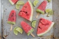 Watermelon popsicles with fresh melon slices Royalty Free Stock Photo