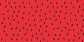 Watermelon pulp pattern with black seeds. Natural Ripe. Seamless print of red inside of Fruit Berry.