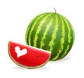 Watermelon realistic. Slice watermelon with heart