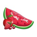 Watermelon with red apple, cherries and strawberry