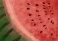 Watermelon. Red watermelon, slice, seeds, green peel. Print on a T-shirt.