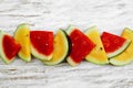 Watermelon red and yellow sliced on white background Royalty Free Stock Photo