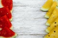 Watermelon red and yellow sliced on white background Royalty Free Stock Photo