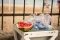 Watermelon rind.Slops, garbage in an urn with an unpleasant smell Royalty Free Stock Photo