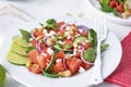 Watermelon salad with basil, mint, red onion, cucumber and cashew nuts Royalty Free Stock Photo