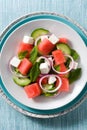 Watermelon salad with feta cheese,mint,onion and cucumber Royalty Free Stock Photo