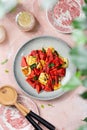 watermelon salad with fried haloumi cheese and mint Royalty Free Stock Photo