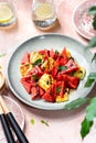 watermelon salad with fried haloumi cheese and mint Royalty Free Stock Photo