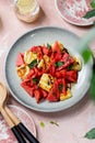 watermelon salad with fried haloumi cheese and mint Royalty Free Stock Photo