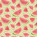 Watermelon seamless pattern. Hand drawn watermelon slice and seeds. Vector illustration for textile, paper and other