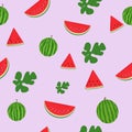 Watermelon seamless pattern. Watermelon slices. Watermelon leaves