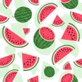 Watermelon seamless pattern. Summer background. Bright watermelon slices isolated on white background with shadows Royalty Free Stock Photo