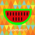 Watermelon on Seamless triangle geometric pattern vector. Concept of summer. Summer text at the bottom Royalty Free Stock Photo