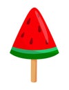 Watermelon-shaped cute triangle candy on a stick on white background