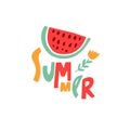 Watermelon sign colorful cartoon style and summer word typography