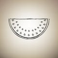 Watermelon sign. Vector. Brush drawed black icon at light brown