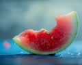 Watermelon slice with a bite missing, close-up, in soft summer light, refreshing and sweet moment captured Royalty Free Stock Photo