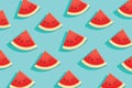 Watermelon slice on blue background.Summer time design banner. Royalty Free Stock Photo