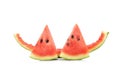 Watermelon slice eaten, isolated on white background Royalty Free Stock Photo