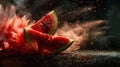 Watermelon Slice Exploding in Midair Royalty Free Stock Photo