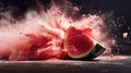 Watermelon Slice Exploding in Midair Royalty Free Stock Photo