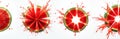 Watermelon slice exploding into pieces, red juice splatter on white. Sequence shows juicy fruit destruction, burst splash in air. Royalty Free Stock Photo