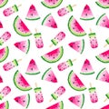 4014 Watermelon Slice Ice Cream Seamless Watercolor Pattern Design Tracery Texture Wallpaper Green Pink