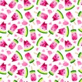 4015 Watermelon Slice Ice Cream Seamless Watercolor Pattern Design Tracery Texture Wallpaper Green Pink