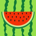 Watermelon slice icon . Cut half seeds. Red fruit berry flesh. Natural healthy food. Sweet water melon. Tropical fruits. Green str Royalty Free Stock Photo